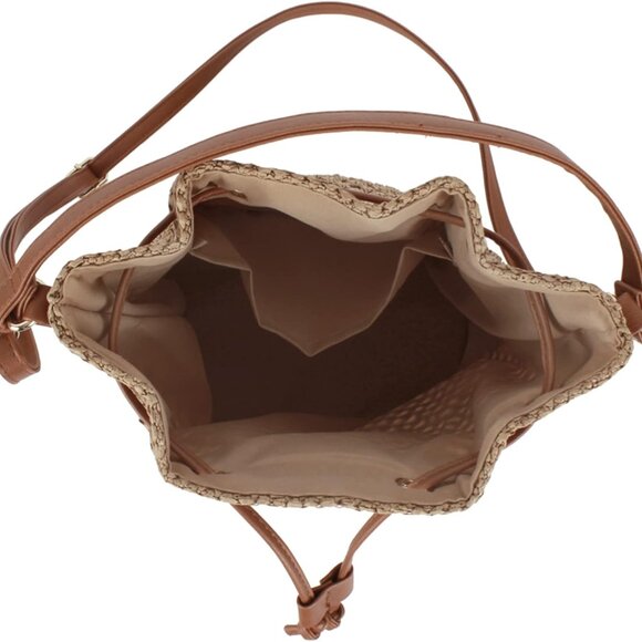 Straw Weave Small Drawstring Shoulder Bag Beach Purse Handbag for Women - Picture 5 of 6